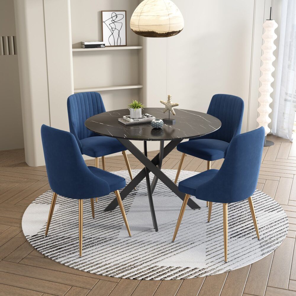 Round Marble-Effect Table-Black Price