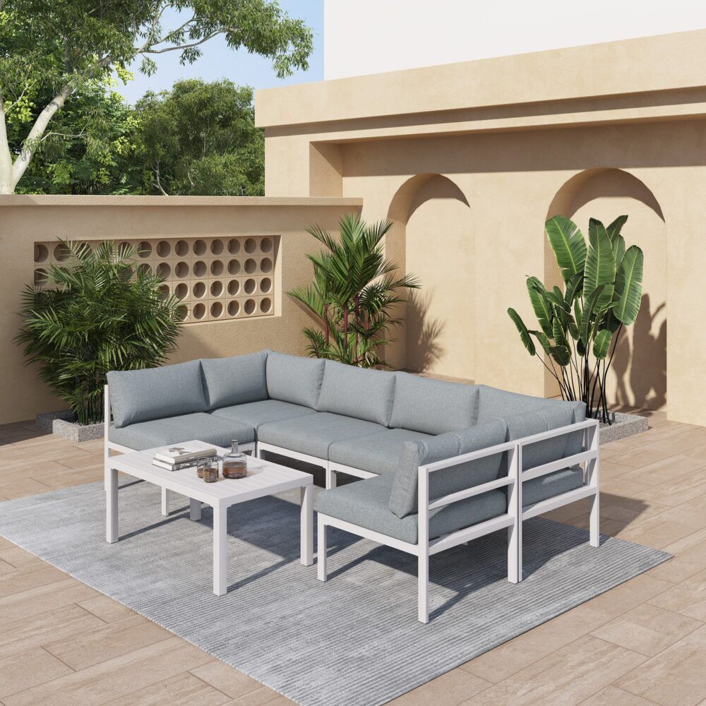 Outdoor White Modern 7 Piece Lounge Set Price