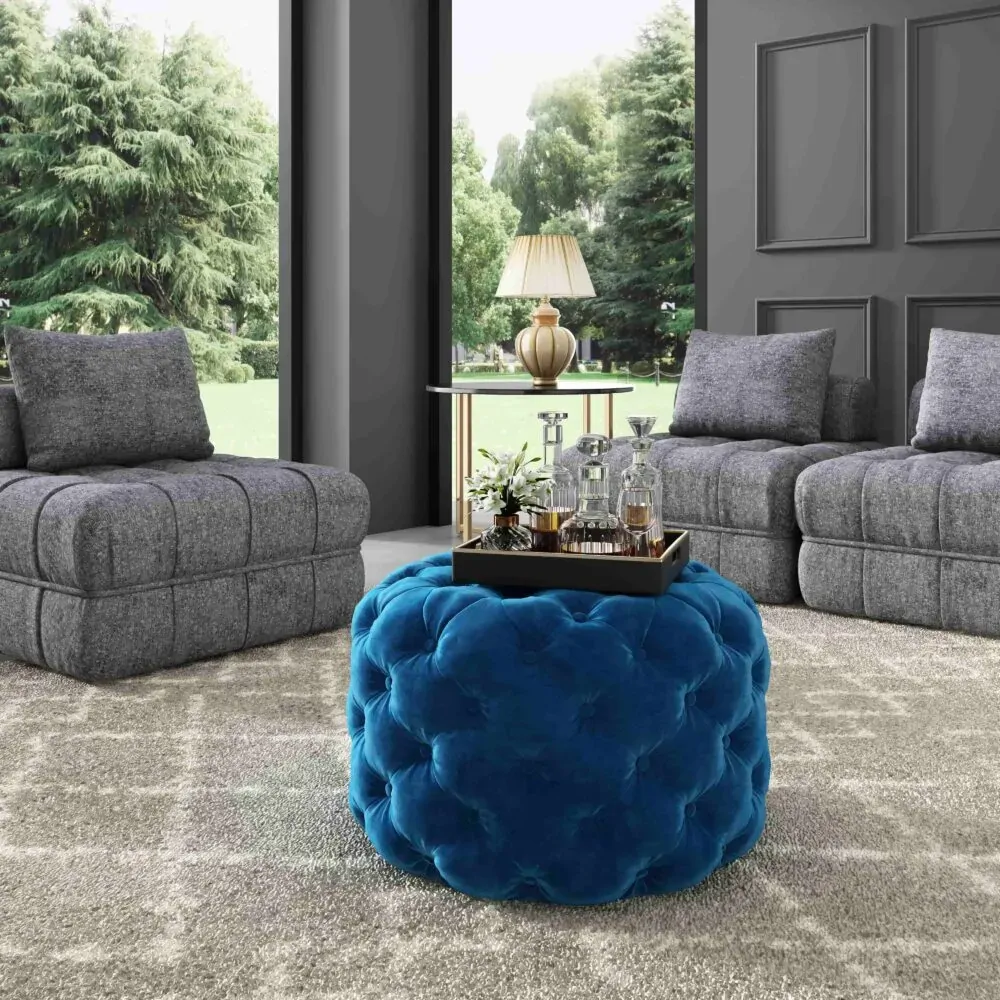 Round Velvet Ottoman in Navy Price