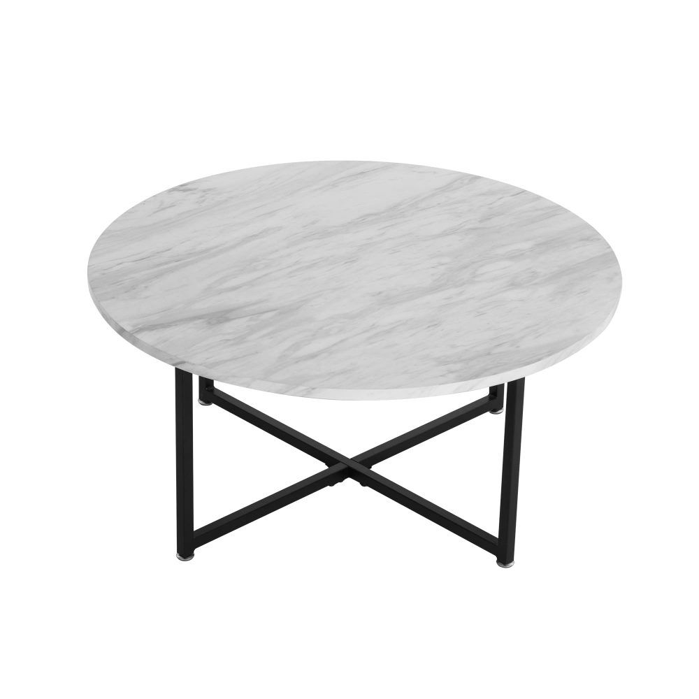 White Marble Effect Round Coffee Table with Black Legs Price