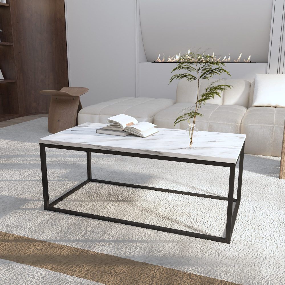 Industrial Style Marble Effect Rectangular Coffee Table Price