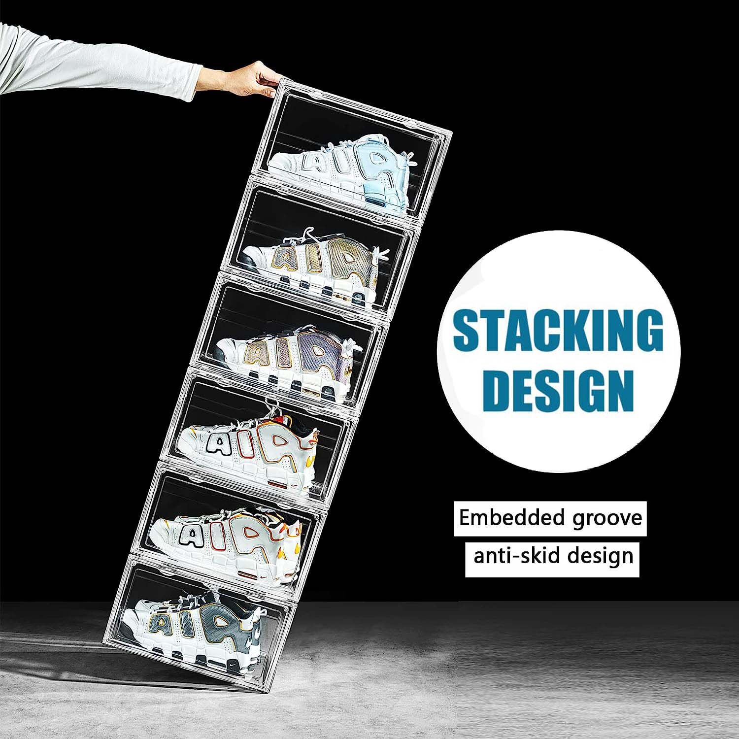 6 Pack Large Acrylic Shoe Box Storage Side Door Open Stackable Boxes Transparent Clear Display Case Price