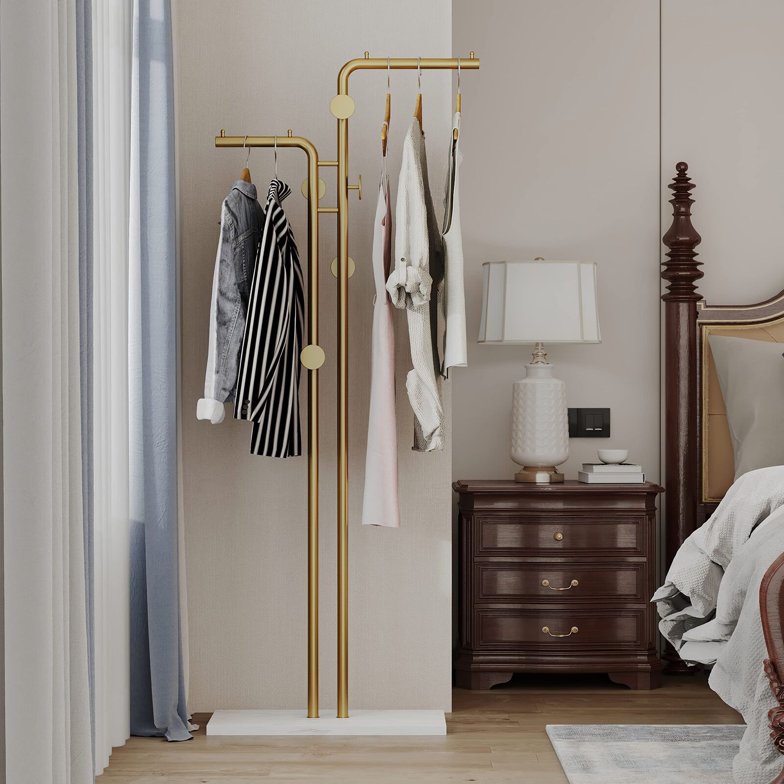 Metal Coat Rack Marble Base Hooks Clothes Coats Bag Tree Hat Display Hanger Stand Organiser 2 Pole Price