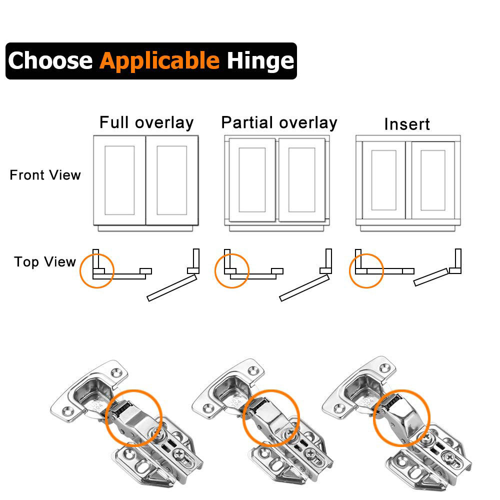 8 Pack 304 Stainless Steel Cabinet Hinges 100 Degree Soft Closing half Overlay Door Hinge Nickel Plated Finish Price