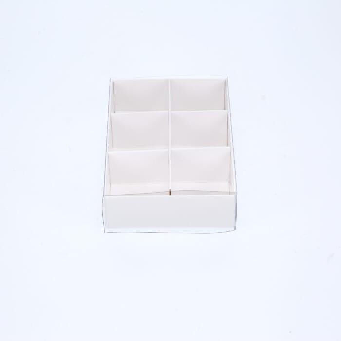 100 Pack of White Card Chocolate Sweet Soap Product Reatail Gift Box - 6 Bay Compartments - Clear Slide On Lid - 12x8x3cm Price