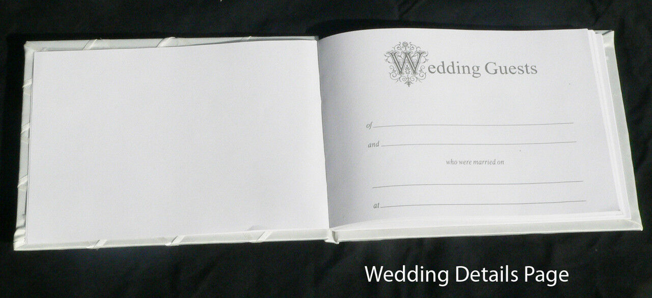 White Wedding Guest Book Register with Silver Pen Matching Stand Set 36 Lined Pages - White Ribbon and Diamante Bow Cover Price