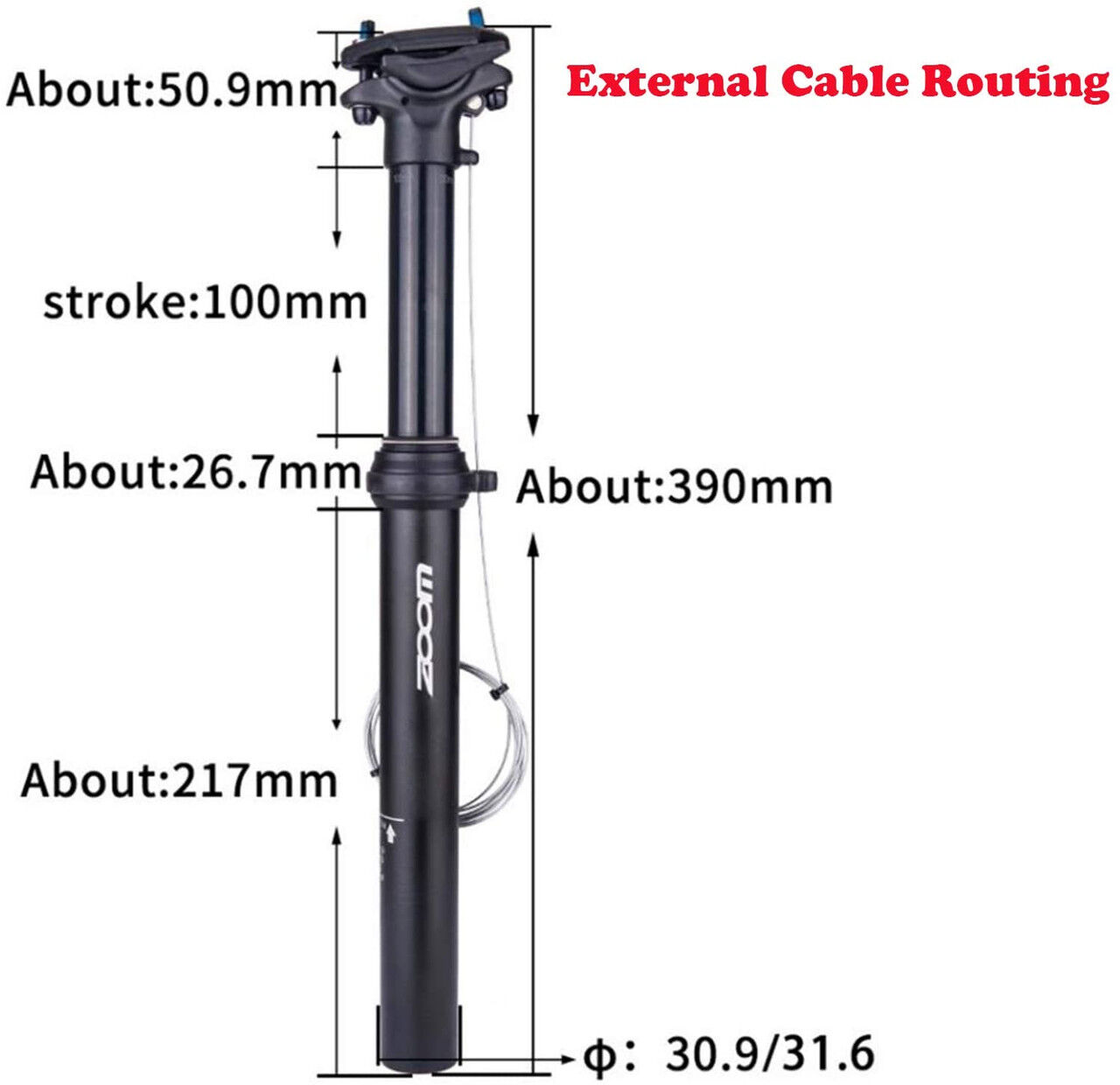ZOOM SPD-801 Dropper Seatpost Adjustable Height via Thumb Remote Lever - External Cable 30.9 Diameter 100mm Travel Price