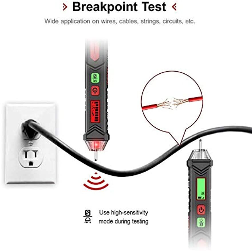 KAIWEETS HT100 Non Contact Voltage Tester AC Electricity Detect Pen 12V-1000V/48V-1000V Dual Range with LCD Display LED Flashlight Buzzer Alarm Wire B Price