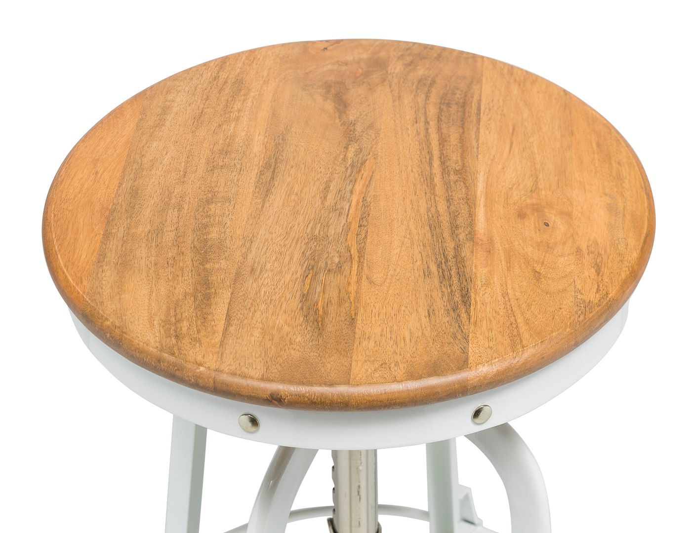 White Bar Stool Hamptons Style Height Adjustable and Swivel with Natural Wood Top Price