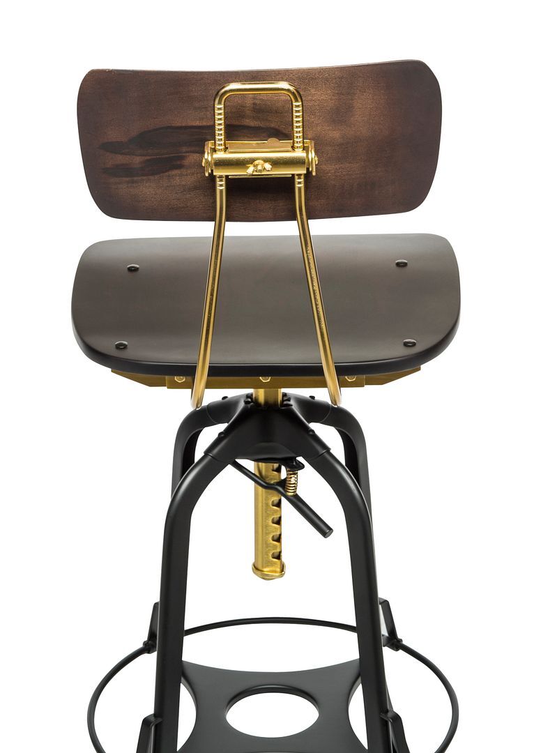 Industrial Wooden Height Adjustable Swivel Bar Stool Chair with Back - Gold Black Price