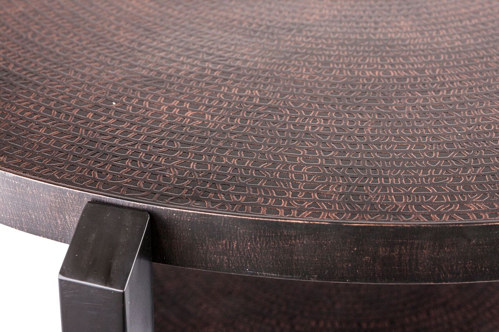 Black Round Coffee Table with Storage Shelf in Copper Finish Top Price