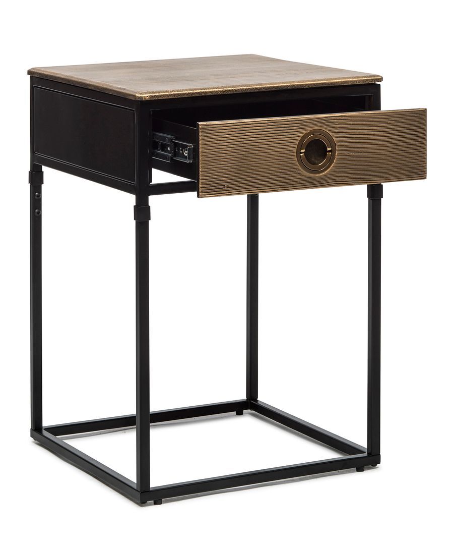 Black Bedside Table with Storage Drawer and Gold Finished Textured Top Price