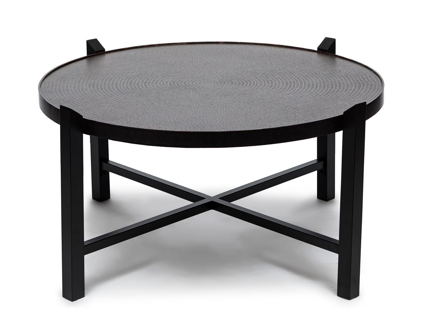 Modern Black Round Coffee Table with Copper Finish Engraved Top Price