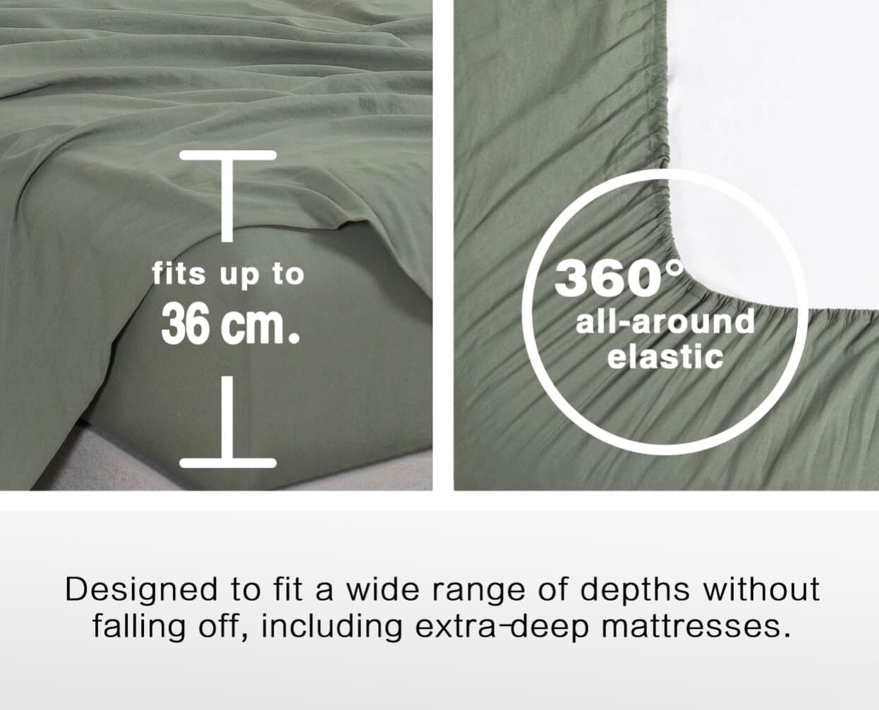 CleverPolly Vintage Washed Microfibre Sheet Set with 1 Pillowcase - Khaki Green - Single Price