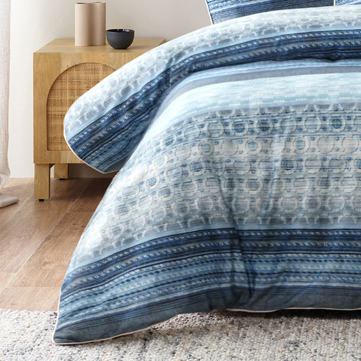 Bianca Amata Blue Cotton Sateen Quilt Cover Set Queen Price