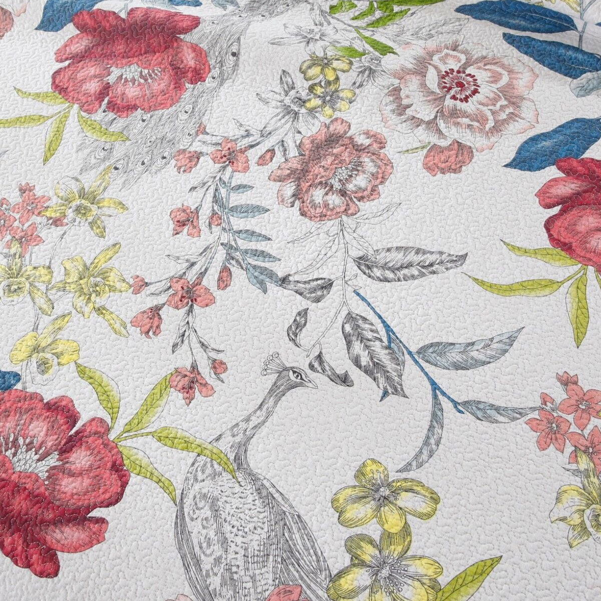 100% Cotton Lightly Quilted Coverlet Set Peacock Garden Pink Queen Price