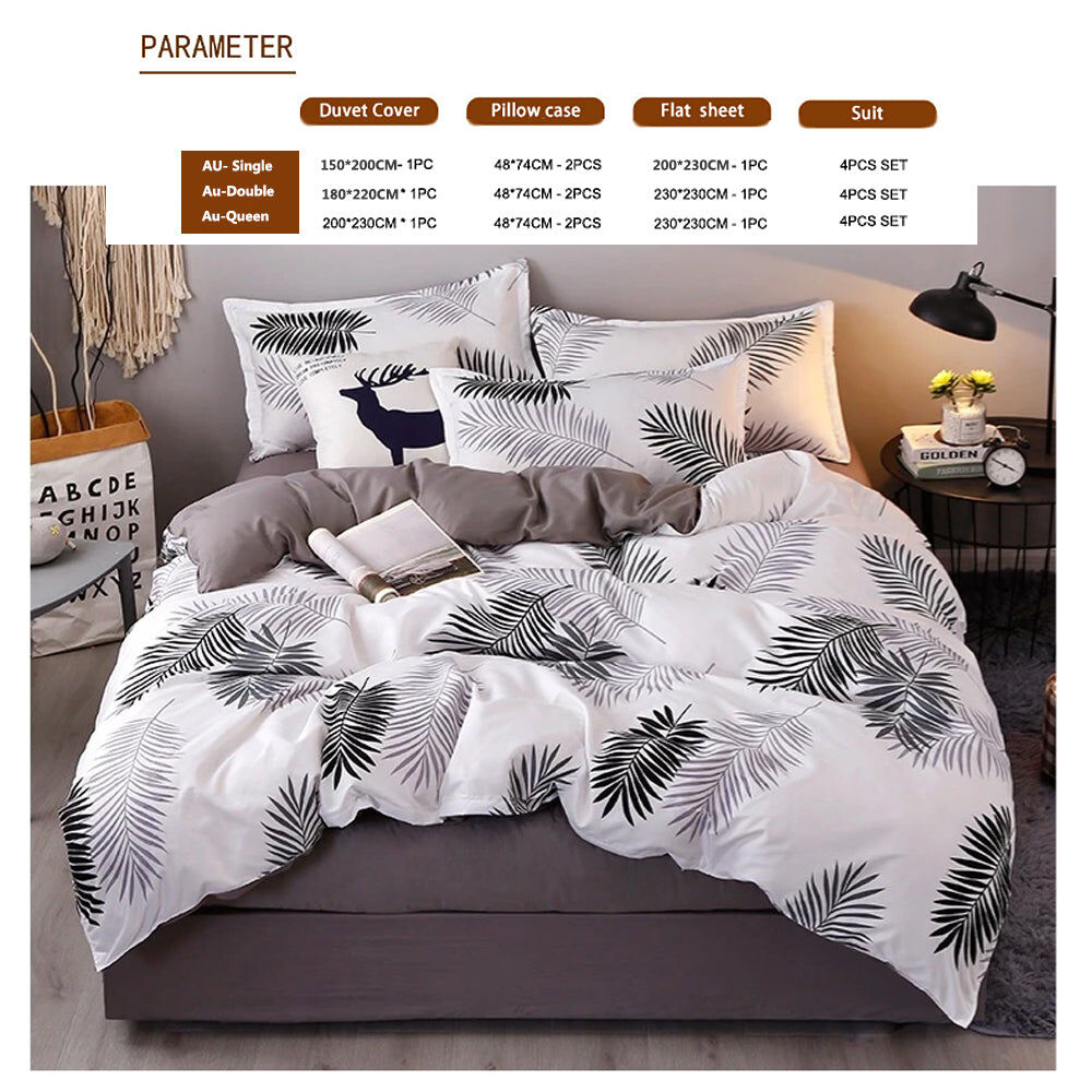Palm Leaves Pattern Aloe Cotton Flat Sheet Quilt Cover Pillowcases 4pcs Bedding Set (Double) Price
