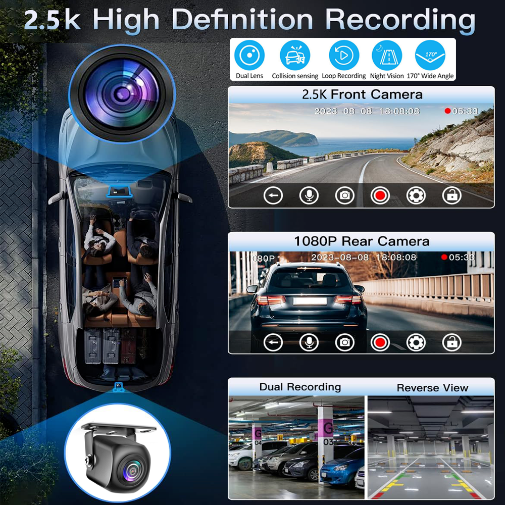 10.26" Wireless Apple Android Carplay Dual Dash Cam Front Rear Camera with 64G Card Price