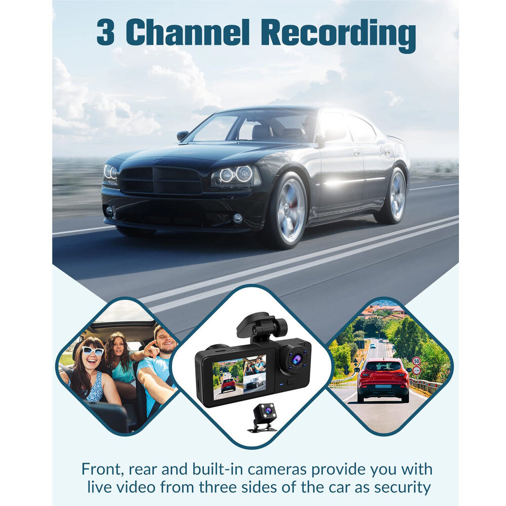 3 Channel Car DVR HD 1080P Vehicle Dash Cam Three Way Camera DVRs Recorder with 32 GB Card Price