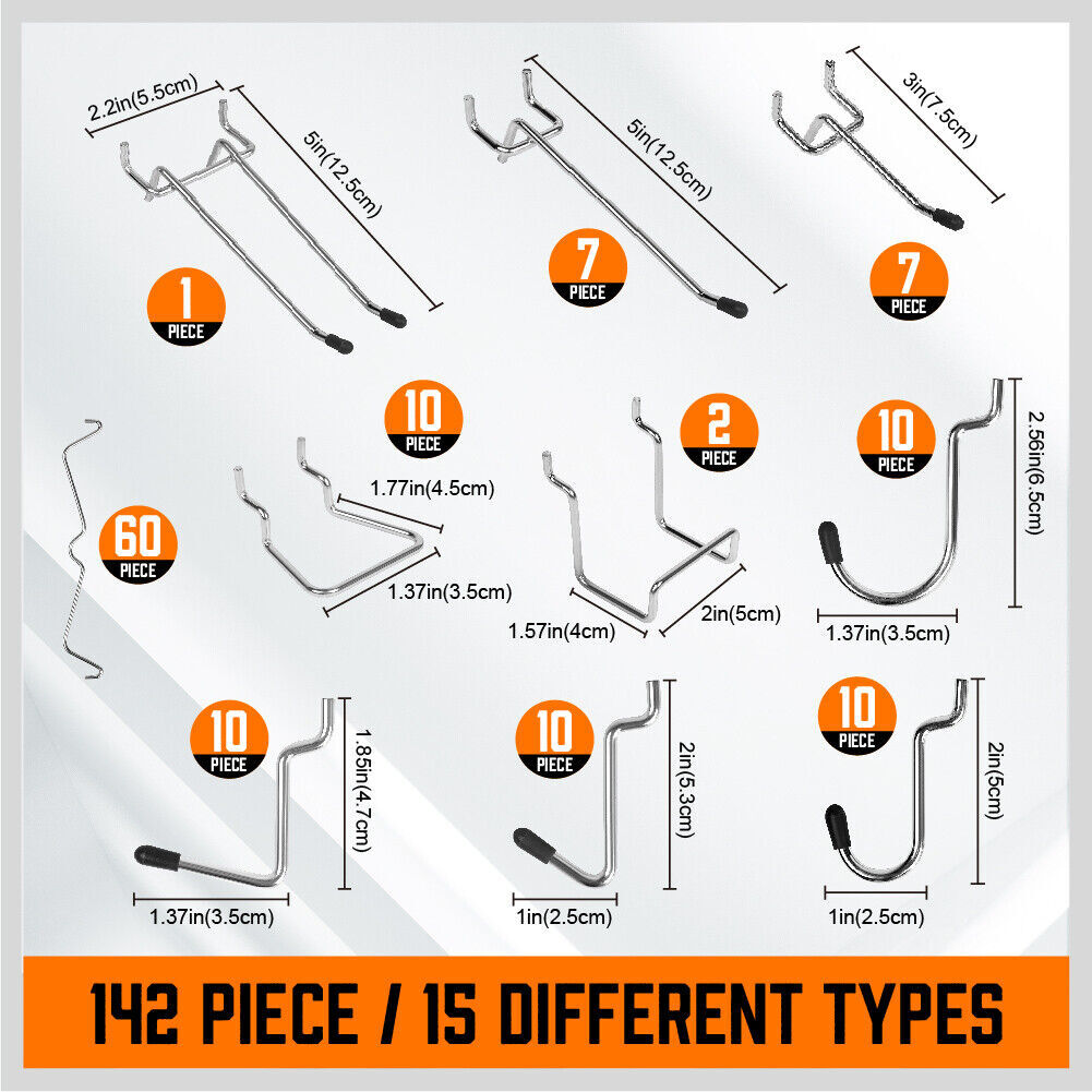 142Pc Pegboard Hooks Set Peg board Hanger Assortment Storage Trays Organizer Bin Price