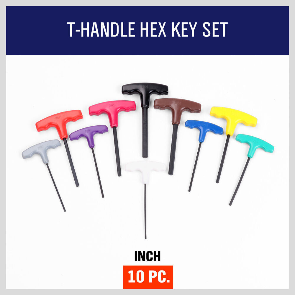 10-Piece T-Handle Hex Key Set, Allen Wrench SAE/Imperial Sizes 3/32"-3/8", Heat-Treated Steel with Color-Code Organizer Stand Price