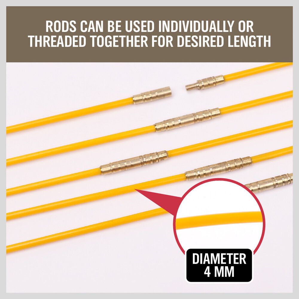 3.3m ⏀ 4mm Fibreglass Electricians Push Pull Rods Cable Cavity Contractors Duct Price