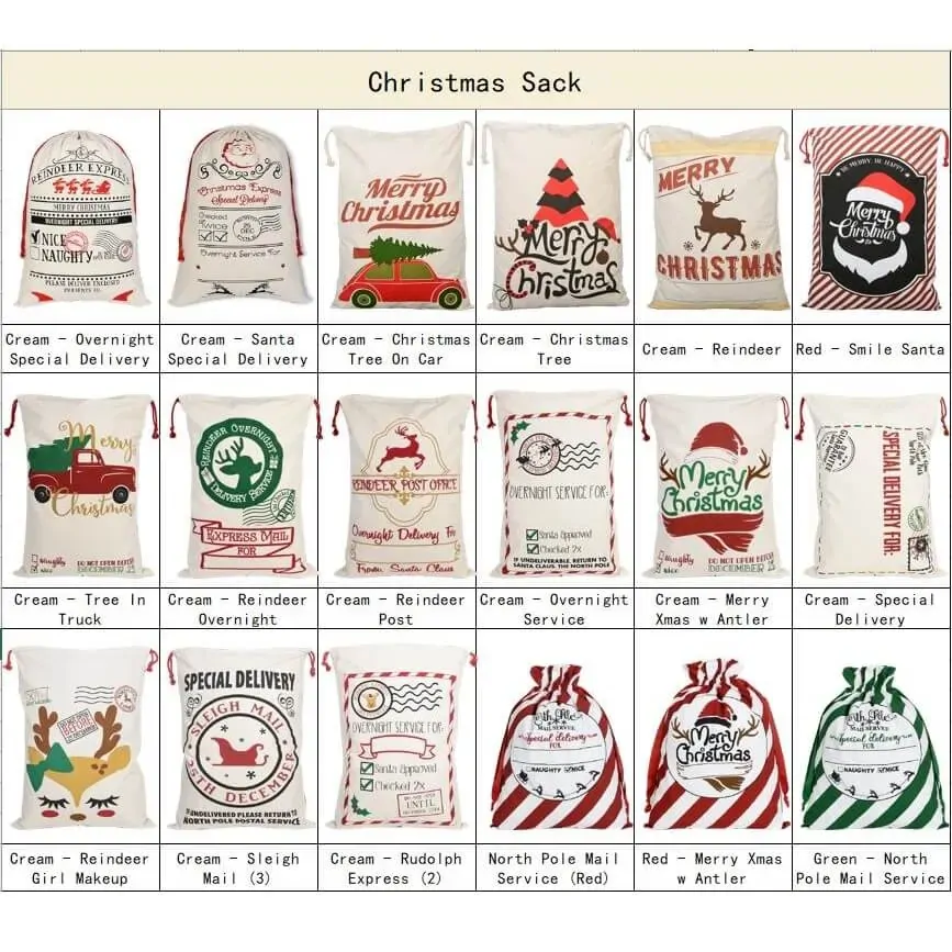 50x70cm Canvas Hessian Christmas Santa Sack Xmas Stocking Reindeer Kids Gift Bag, Cream - Overnight Service For (3) Price