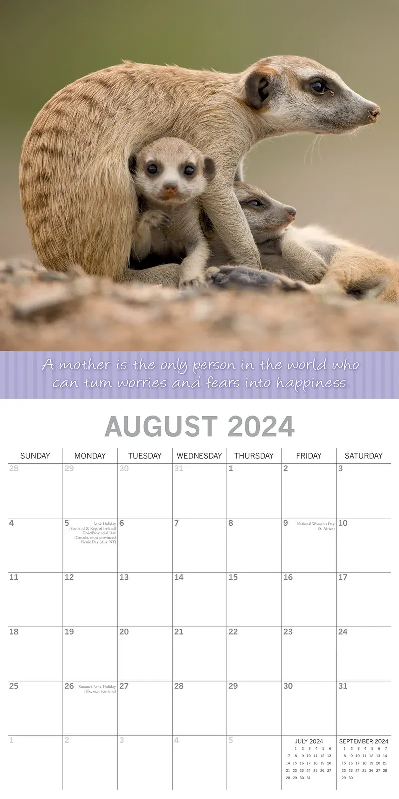 Mother's Love - 2024 Square Wall Calendar Pets Animals 16 Months Premium Planner Price