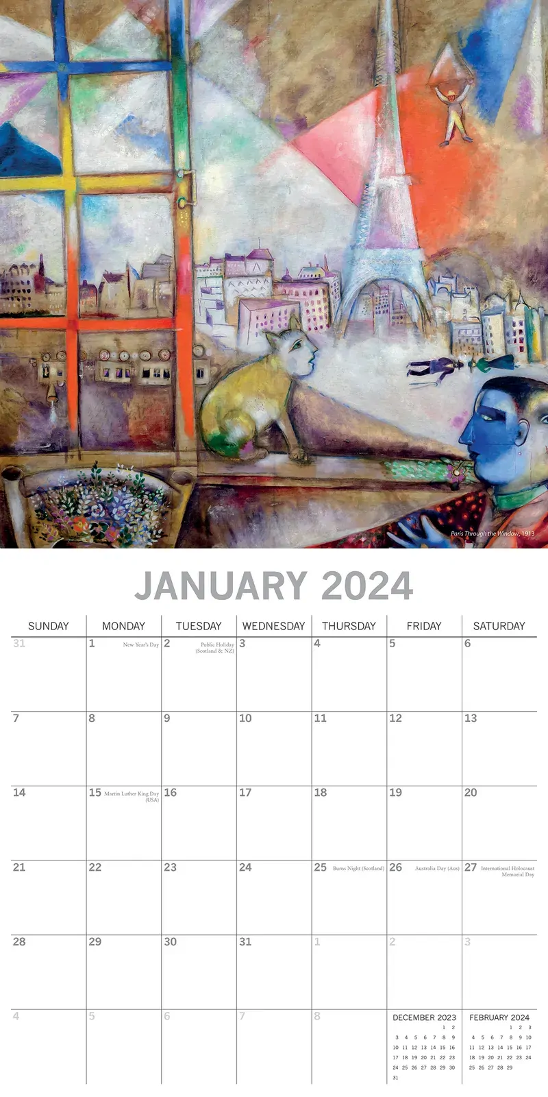 Chagall 2024 Square Wall Calendar 16 Months Arts Planner Christmas New Year Gift Price