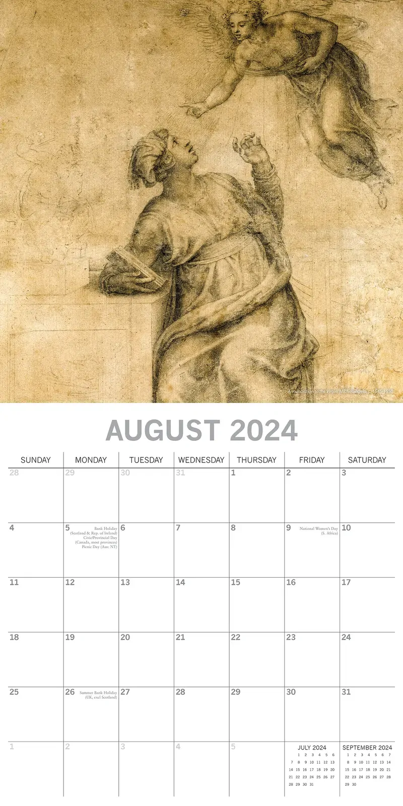 Leonardo & Michelangelo - 2024 Square Wall Calendar 16 Months Arts Planner Gift Price