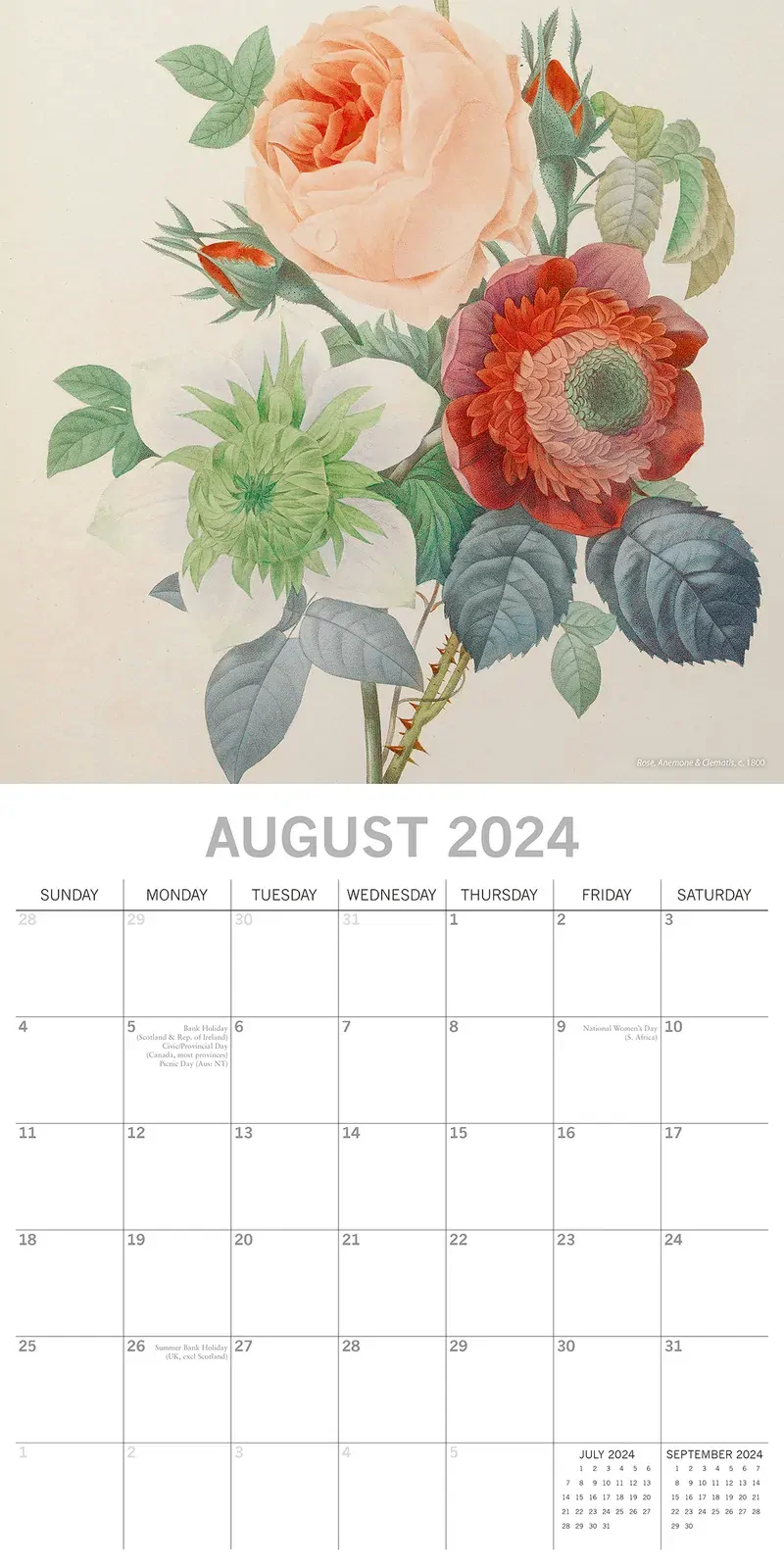 Redouté 2024 Square Wall Calendar 16 Months Arts Planner Christmas New Year Gift Price
