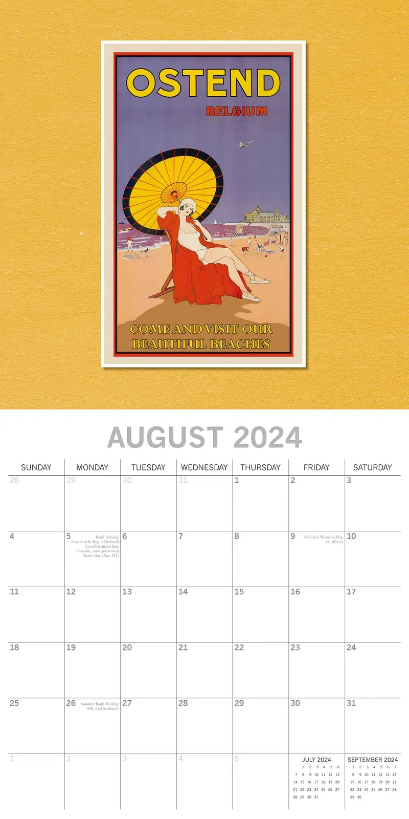 Vintage Travel Posters - 2024 Square Wall Calendar 16 Months Arts Planner Gift Price