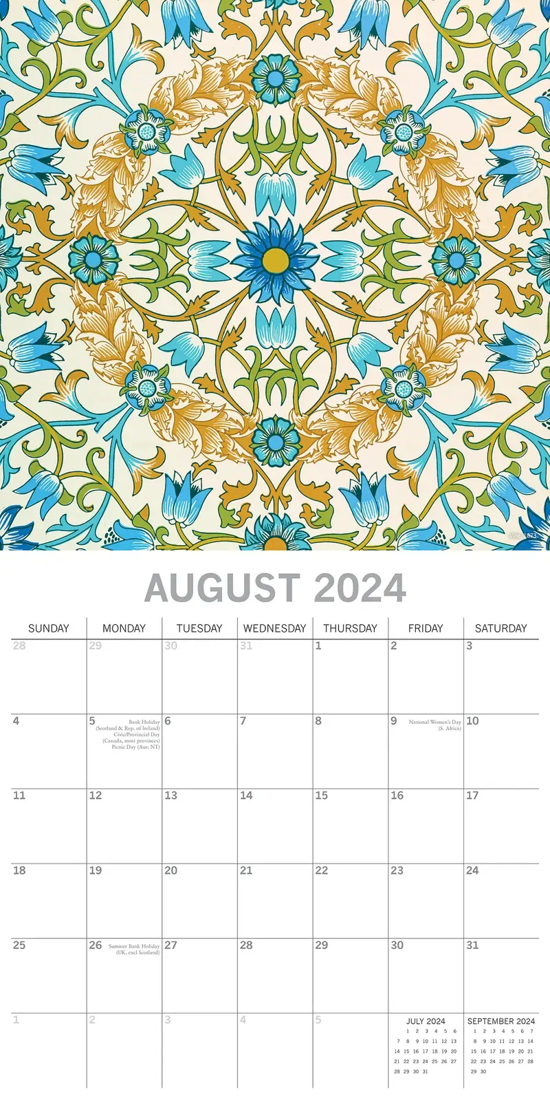William Morris - Rose - 2024 Square Wall Calendar 16 Months Arts Planner Gift Price