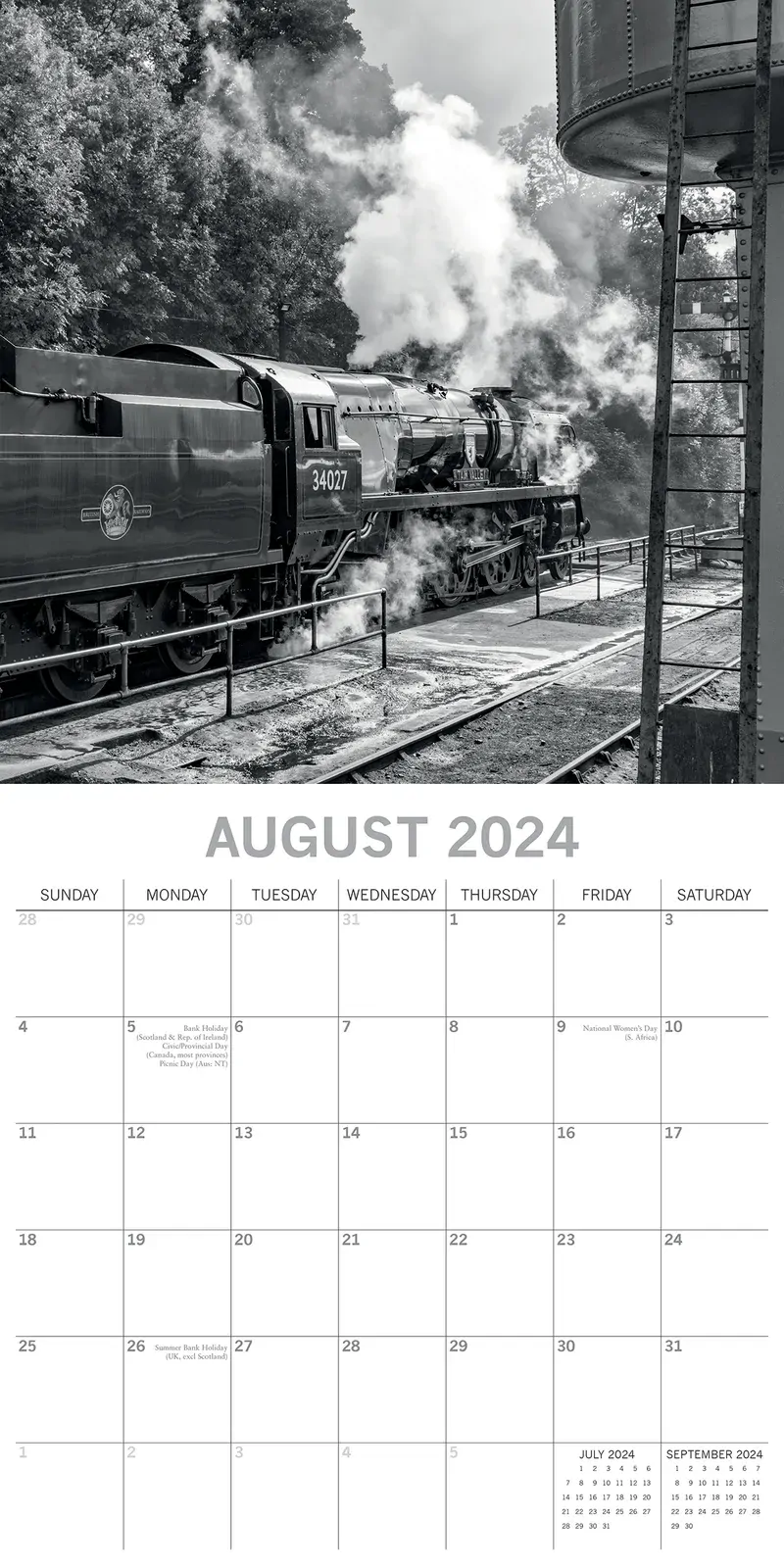 Steam Trains - 2024 Square Wall Calendar 16 Month Black & White Planner New Year Price