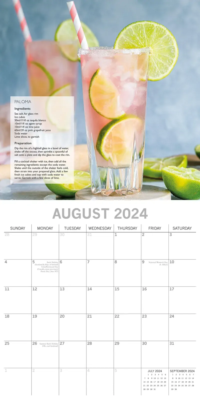 Cocktails - 2024 Square Wall Calendar 16 Months Food Planner New Year w Recipes Price