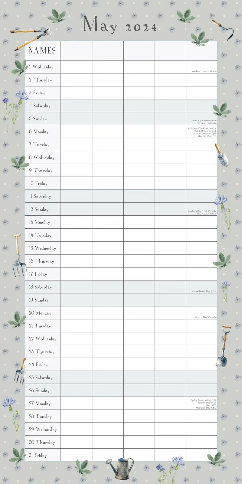 Garden Organiser - 2024 Square Wall Calendar 16 Months School Floral Planner Price