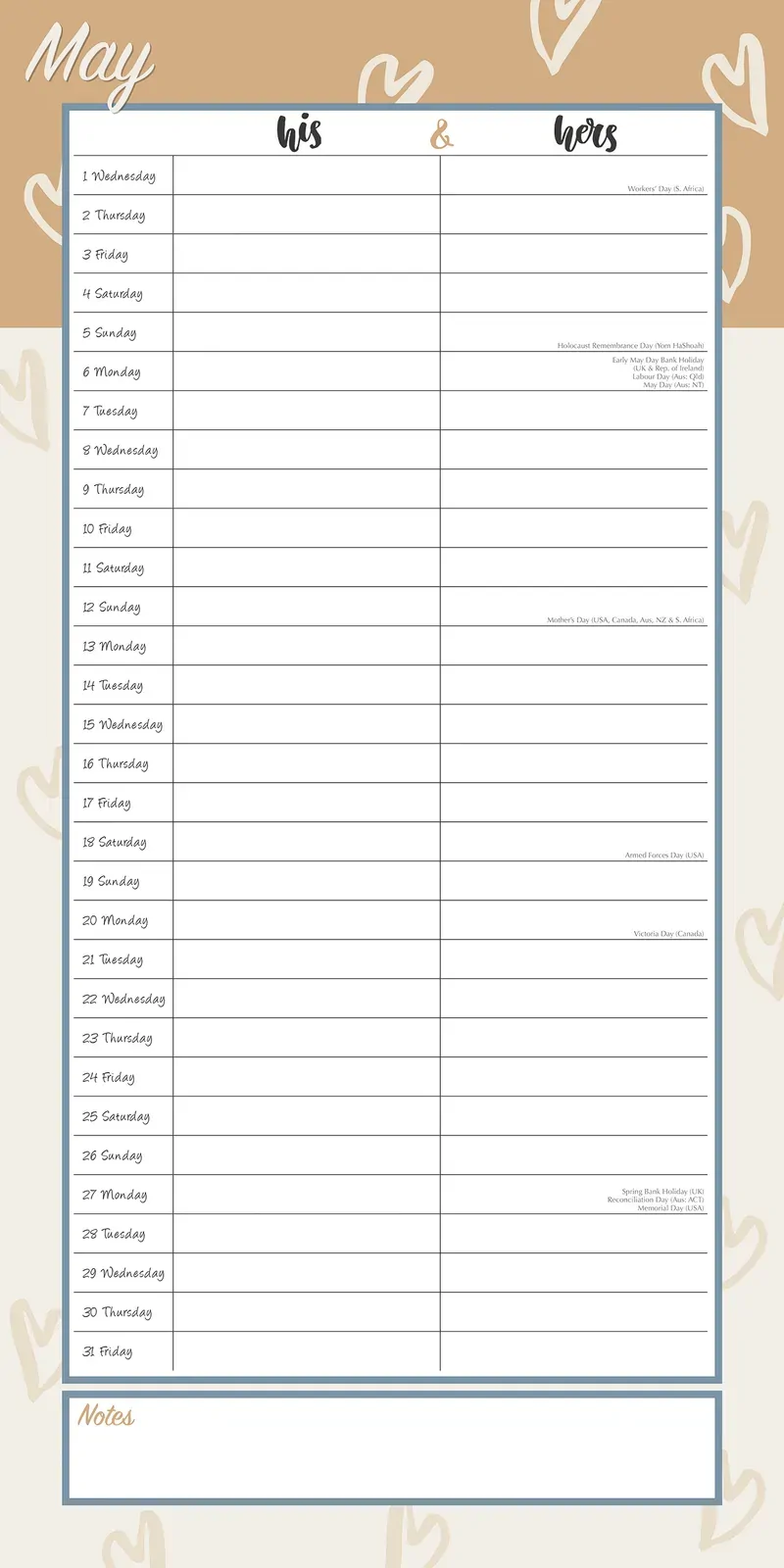 His & Hers Organiser - 2024 Square Wall Calendar 16 Months Planner New Year Gift Price