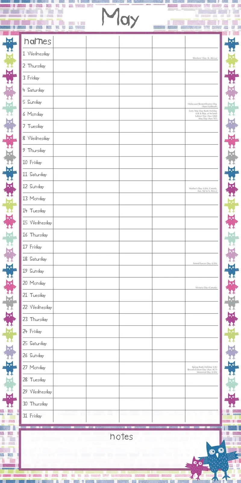 Owls Family Organiser - 2024 Square Wall Calendar 16 Month School Planner Birds Price