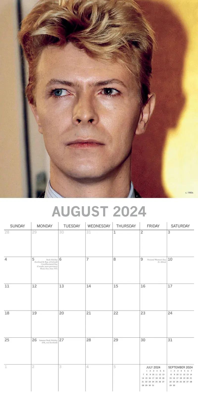 David Bowie - 2024 Square Wall Calendar 16 Month Planner Christmas New Year Gift Price