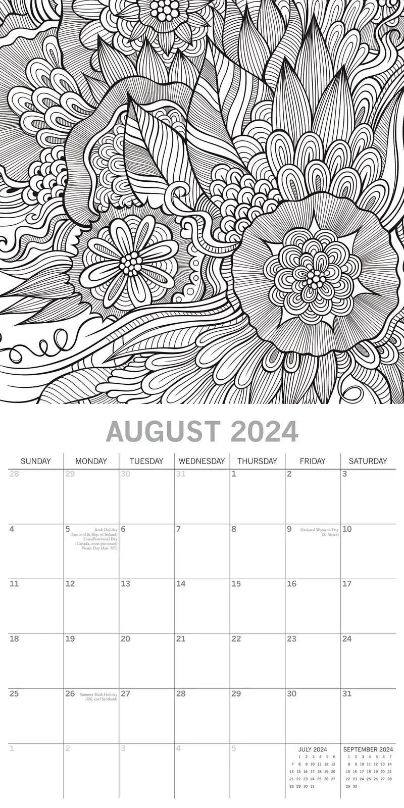 Colouring Calendar - 2024 Square Wall Calendar 16 Months Lifestyle Planner Gift Price
