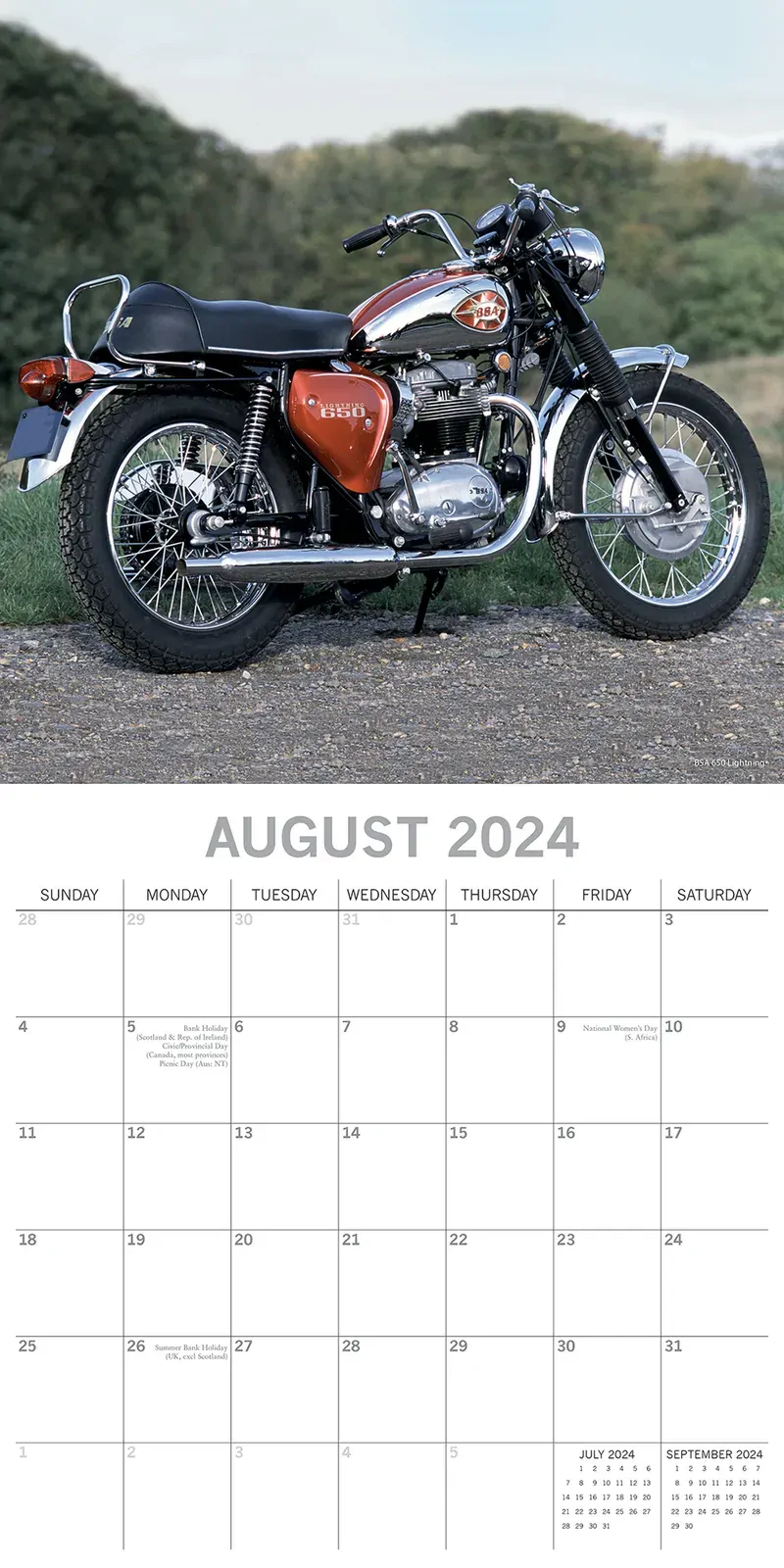 Retro Motorbikes - 2024 Square Wall Calendar 16 Months Planner New Year Gift Price