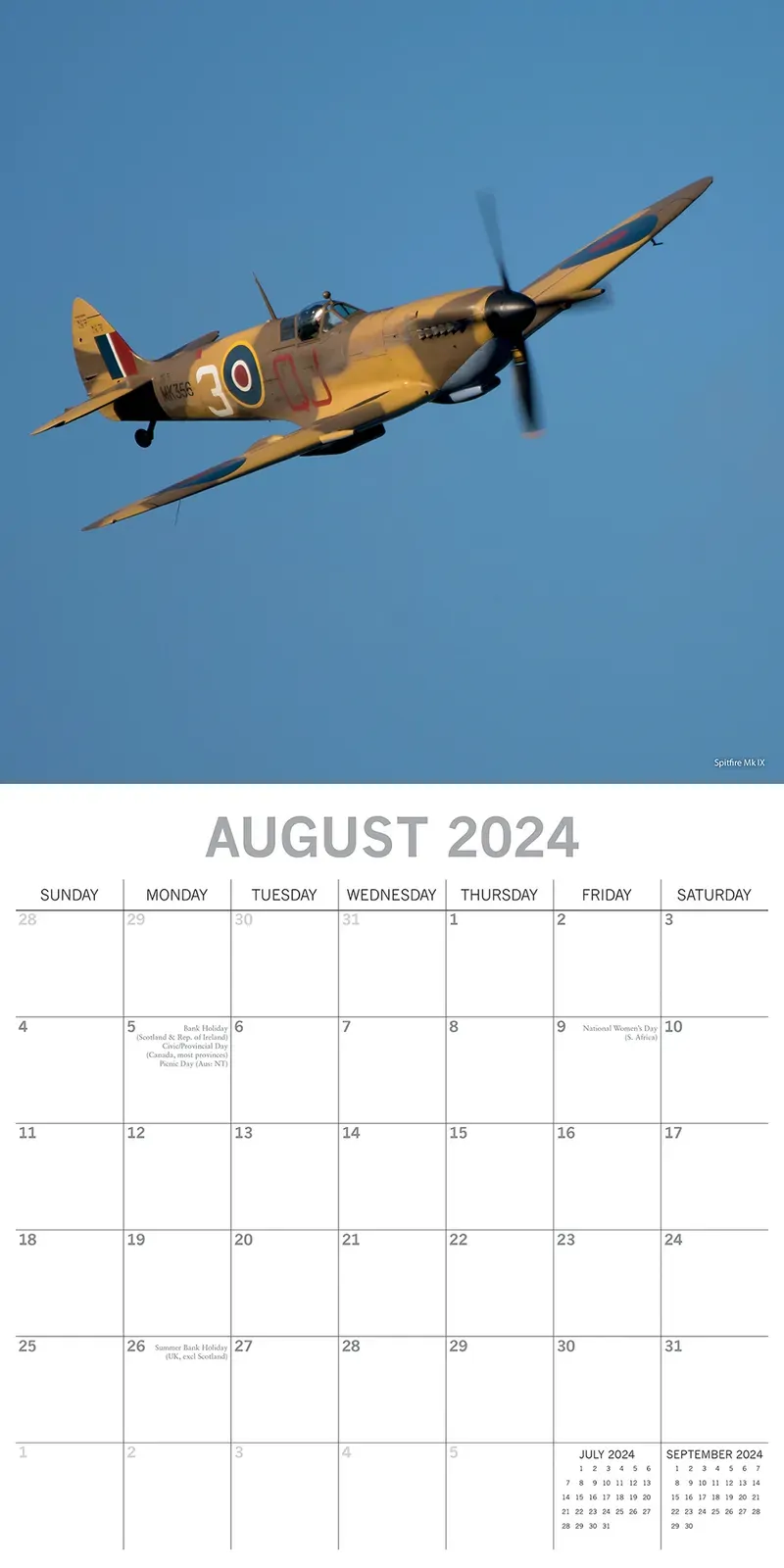 Spitfires - 2024 Square Wall Calendar 16 Months Planner Christmas New Year Gift Price