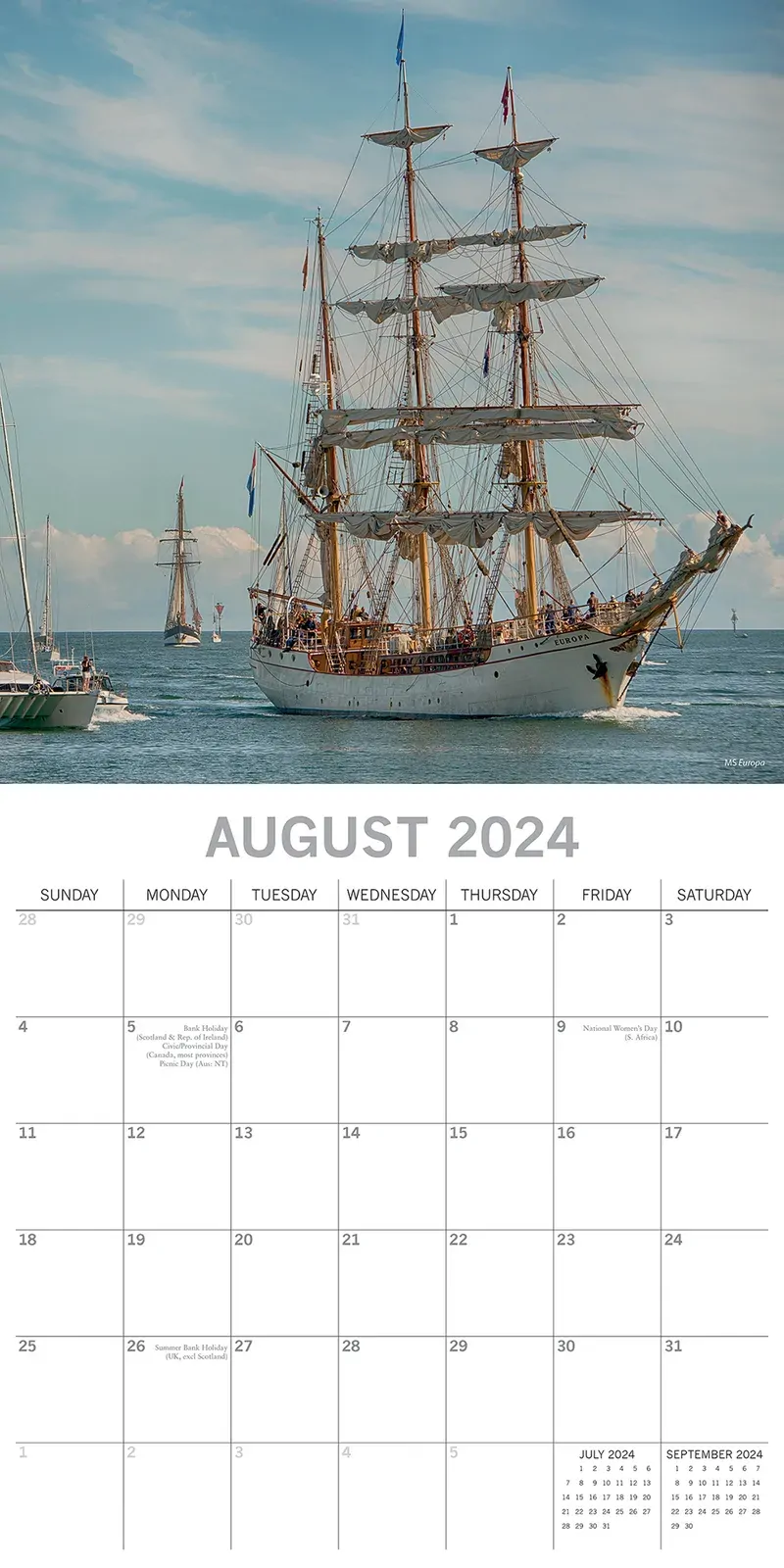 Tall Ships - 2024 Square Wall Calendar 16 Months Planner Christmas New Year Gift Price