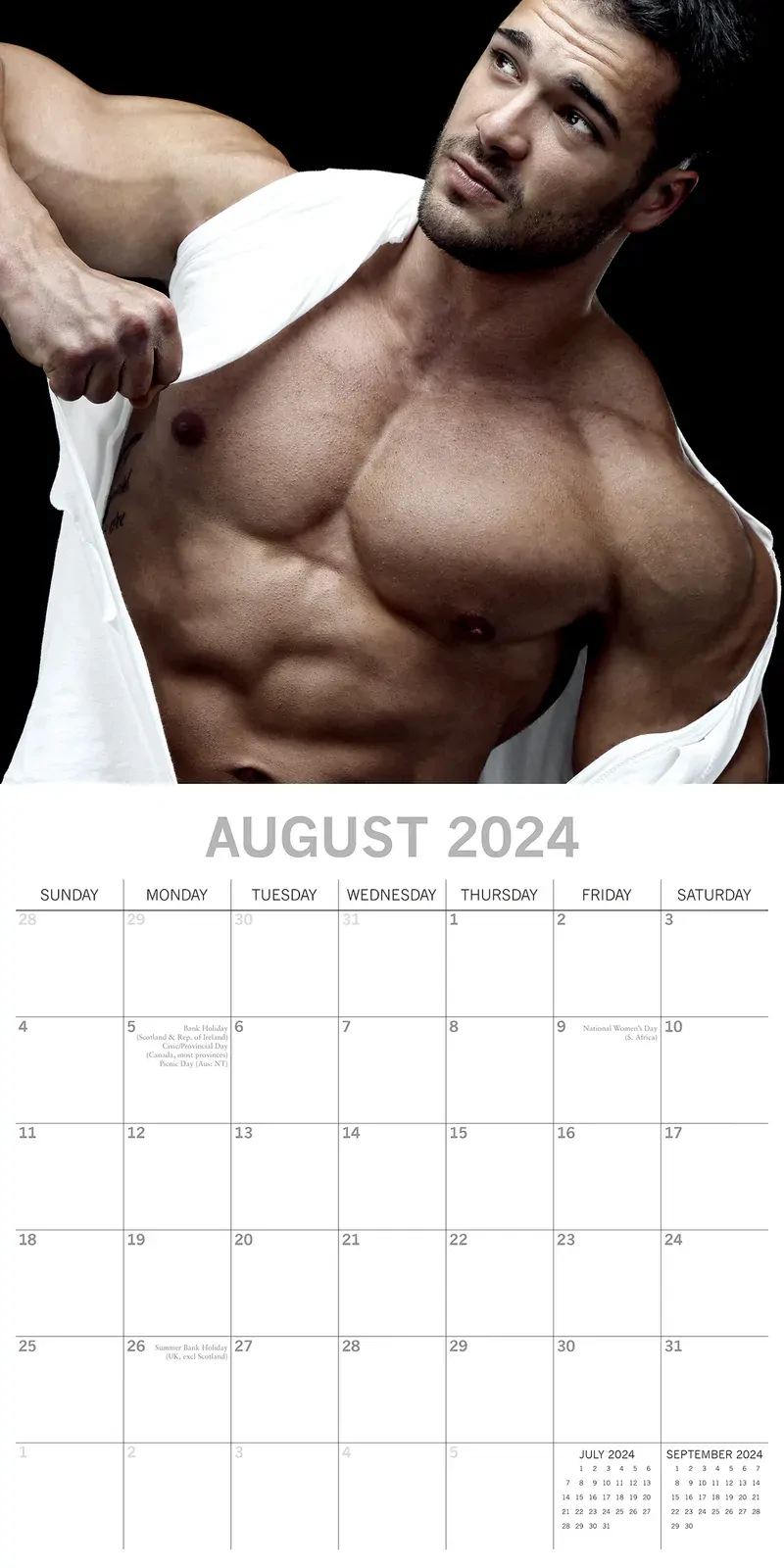 Hot Shirtless Men - 2024 Square Wall Calendar 16 Months Planner New Year Gift Price