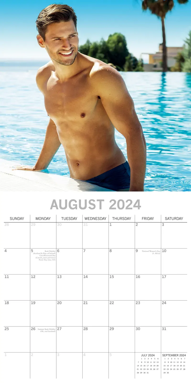 Hunks in Trunks - 2024 Square Wall Calendar 16 Months Planner Xmas New Year Gift Price