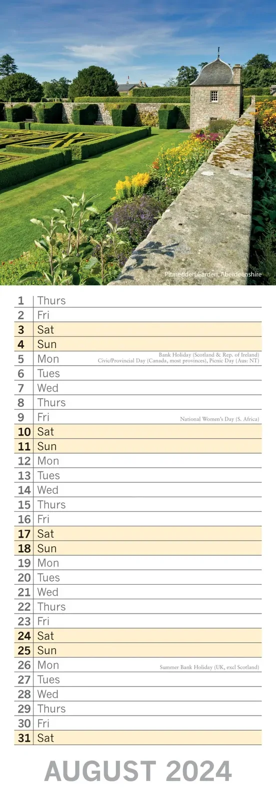 Beautiful Gardens 2024 Slimline Slim Wall Calendar Hanging Planner New Year Gift Price