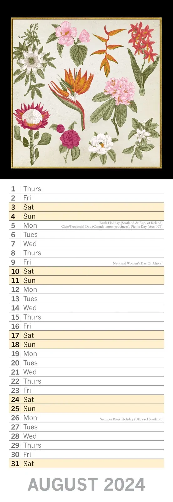 Botanicals - 2024 Slimline Slim Wall Calendar Hanging Planner New Year Gift Price