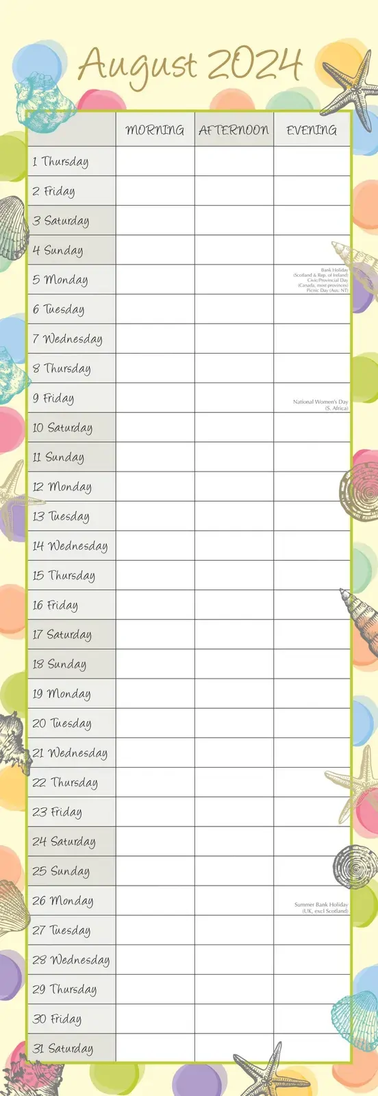 By the Sea - 2024 Slimline Slim Wall Calendar Hanging Planner New Year Gift Price