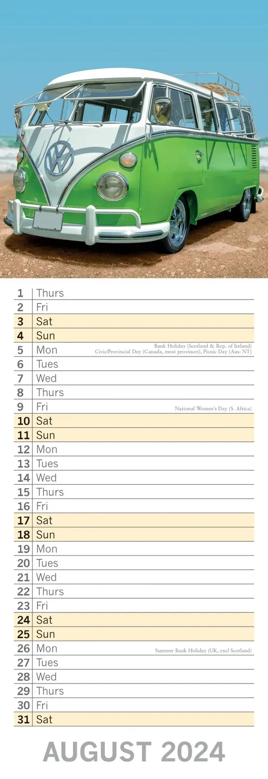 Camper Vans - 2024 Slimline Slim Wall Calendar Hanging Planner New Year Gift Price