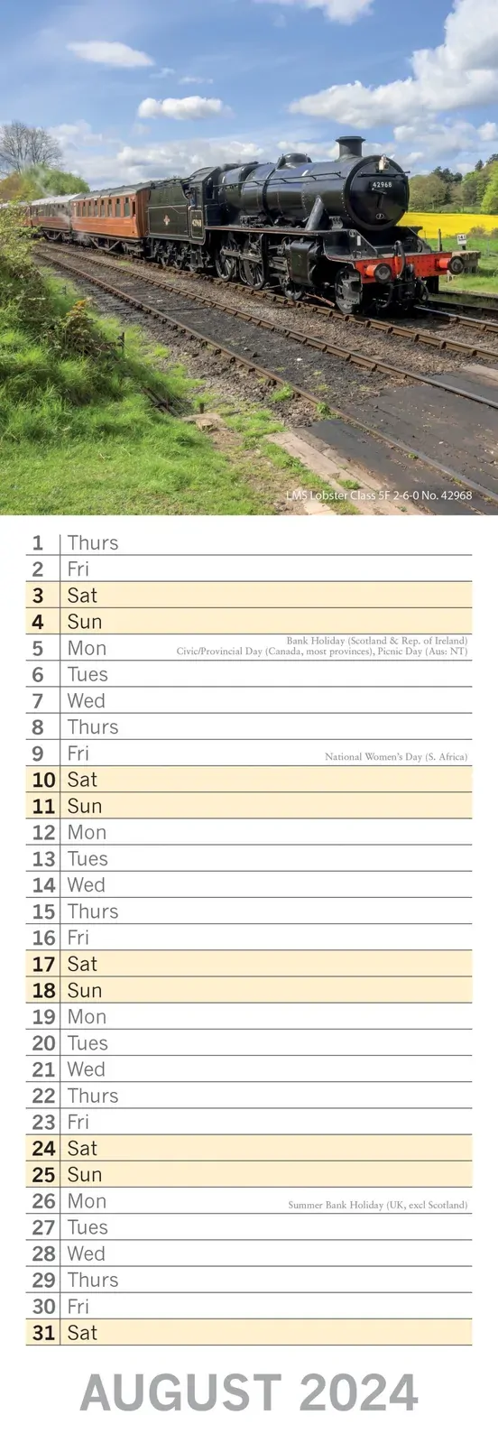 Steam Trains - 2024 Slimline Slim Wall Calendar Hanging Planner New Year Gift Price